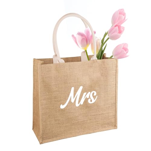 Bruidstas, Eenvoudige en Betrouwbare Jute Bag, Cadeautas voor Trouw, Verloving, Huwelijksreis, Geschikt voor Winkelen, Picknick, Strand en Vakantie, Bruin