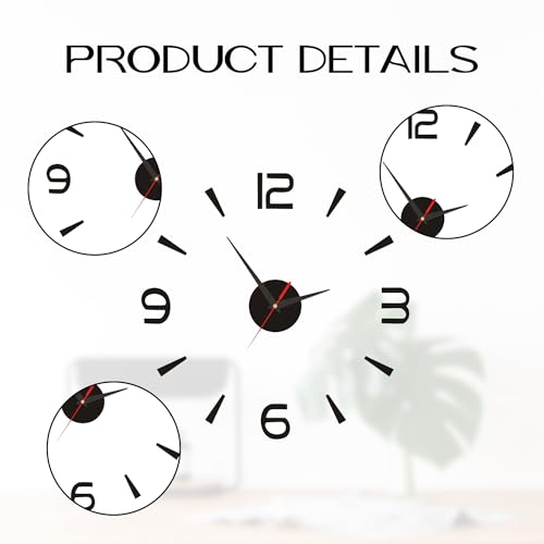 DIY Wandklok, 40cm Zwarte Europese klok Kleine stille Frameloze Wandklok, Eenvoudige creatieve Acryl 3D Wandklok voor Slaapkamer Studie 3