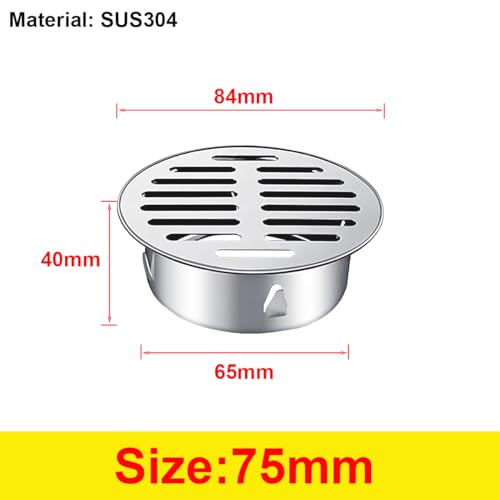 Afneembare afwateringshoes van de vloer, 304 RVS afwateringshoes Filter, Ronde roosterhoes, Geschikt voor wasbakken, Balkon, Patio, 75mm Flat Mond