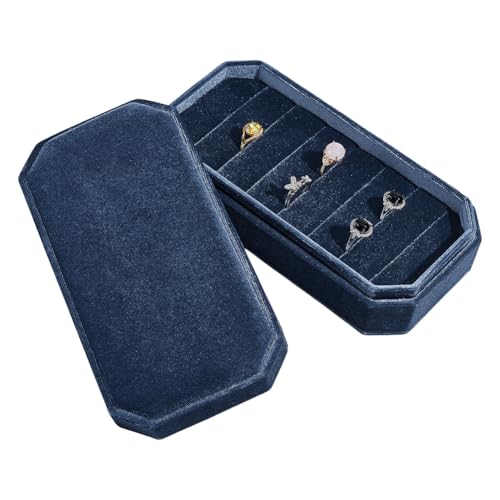 Velvet Ring Organizer Display Lade, 20,8×10.2cm Showcase Ring houder geval met deksel fluweel sieraden opslag doos standaard voor ringen, oorbellen sieraden accessoires, staal blauw