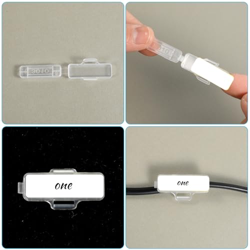 Verpakking van 100 transparante kabelbrieven met labelpapier, kabeletiketten, herkenningsdoos, herbruikbaar voor het markeren en sorteren van alle soorten kabel 5