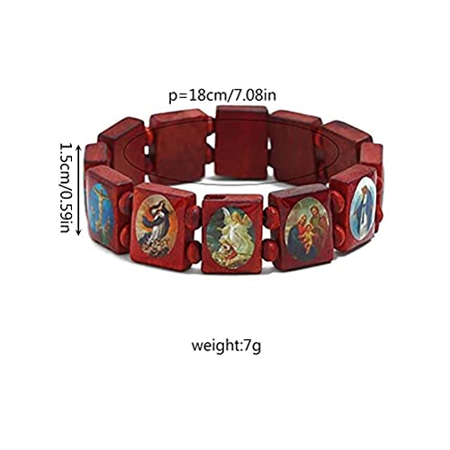 Knowoo katholieke religieuze armbanden met verschillende kleuren afbeeldingen van heiligen, Jezus en Maria I houten stretchable armband I Katholieke geschenken armbanden I religieuze armband, 2,17 inch,, Hout 4