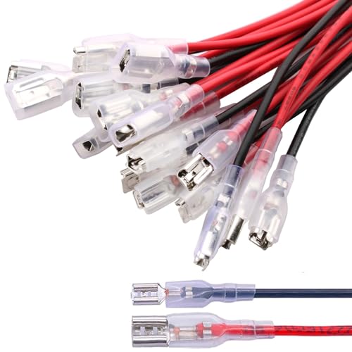 Set van 20 kabelslangen, 4.8 mm en 6.3 mm, platte stekkers, clipconnectoren, assortiment, geïsoleerde platte stekkers, kabelconnectoren met isolatiehuls en draad