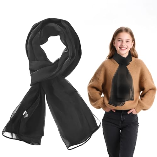 Sjaal voor meisjes, zachte chiffon sjaal, verpakt in lente kleding, meisjes winter sjaal lange sjaal, kinderen nek om warm te houden, zwart, one size, zwart