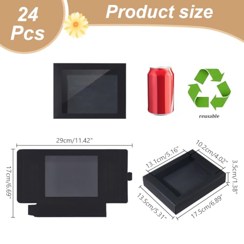 24 stuks zwarte geschenkdoos, vouwen papieren dozen Cookie dozen Bakkerij dozen Kraft dozen Behandel dozen met venster voor partij favor Treats Bakkerij en sieraden verpakking, 17.5x13.5x3.5