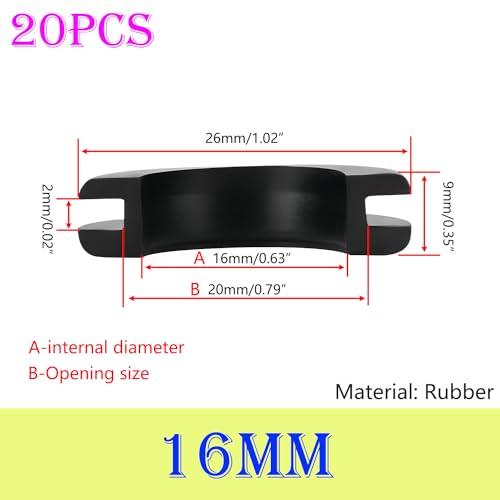 Verpakking van 20 rubberen oogjes, opening 16 mm, installatie diameter 20 mm, rubberen draadlussen, rubberen dopjes