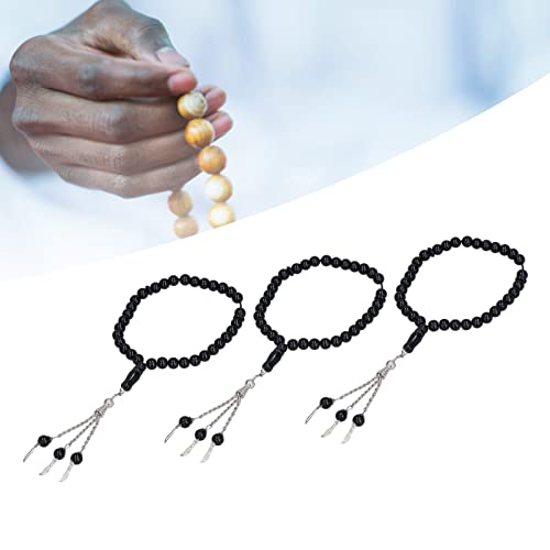 3 Pieces Prayer Chains Islam 33 Parels Moslim Mala ketting gebed kralen Stretch armband moslim Tasbih Misbaha koran gebed parel armband voor vrouwen mannen geschenk, zwart 4