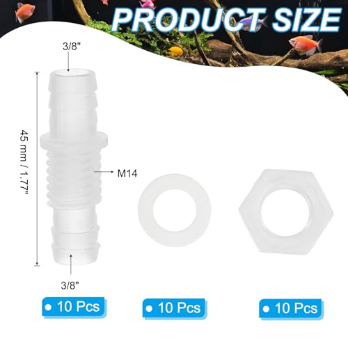 3/8" slang ID Barb Thru-Bulk Bulkhead Fittings, 10 st Union Plastic Adapter Past met M14 Nuts Siliconen Ringen voor Aquarium Water Brandstof Air