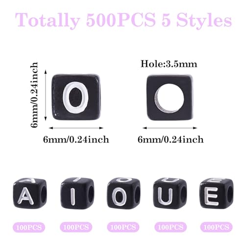 500 st Kubus brief kralen voor het maken van armbanden Alfabet Clinker acryl kralen 6mm zwart A E I O U kralen Bulk voor telefoon Lanyard sleutelhanger sieraden ketting accessoire 5