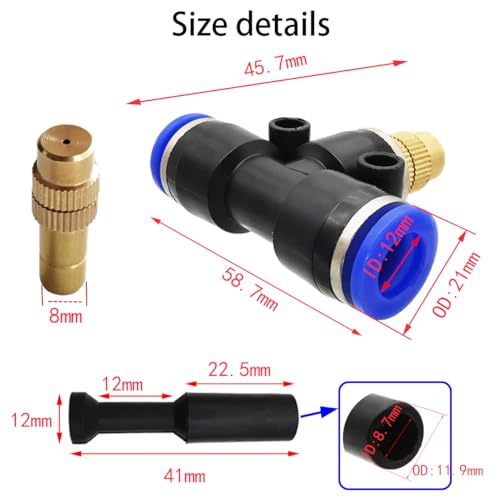 Verstelbare Atomizing Nozzle, Dujelixa 6Pcs Misting Nozzle Connect 12mm Quick Intubation Tube +3pcs blokkeerkop voor groentevelden, omheining spuiten, stofverwijdering, industriële koeling, enz.