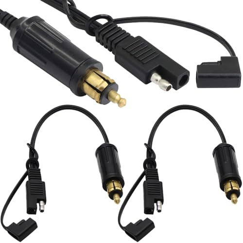 DIN Powerlet Plug to SAE Adapter Jack, 12V-24V SAE Plug to SAE Plug with Dust Protection Extension Cable for BMW Motorcycles (2 Pieces, 35 cm)