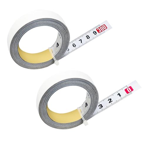 Verpakking van 2 tape maat zelfklevende 3 m zelfklevende koolstofstaal tape maatregel voor het meten van werkbanken, timmerwerk, tabellen (metrisch, 1 x links naar rechts, 1 x rechts naar links)