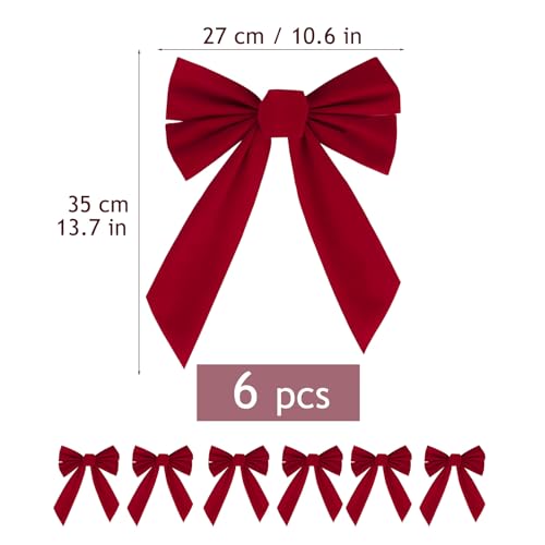 6 stuks fluwelen Kerst Bows 27 x 35 cm Grote Rode Deur Bows Kerstboom Decoraties Kerstkransen Bogen voor Gift Wrapping Party Decoratie