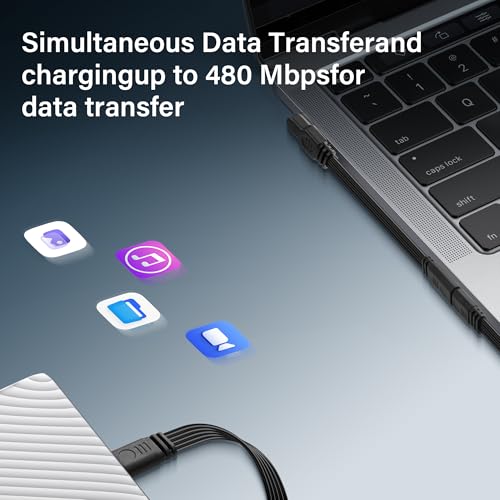 USB C 2.0 Uitbreiding Kabel Type-C Flat Siliconen Kabel Type C 90° Elleboog Man tot vrouw Data Cord, Efficiënt laden en gegevensoverdracht voor mobiele telefoons, stroombanken en 3