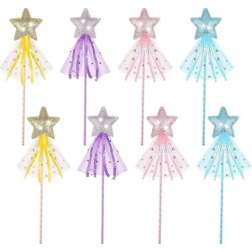 8 st Glitter Star Wand, Fairy Wands voor kinderen kostuum Props Toverstokken Sticks 35 cm Princess Angel Fairy Star Wand Cosplay Accessoires voor feest verjaardag