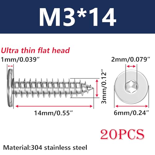 20 Spuer Thin Flat Head Hex Zelftrekkende Schroef M3x14m m