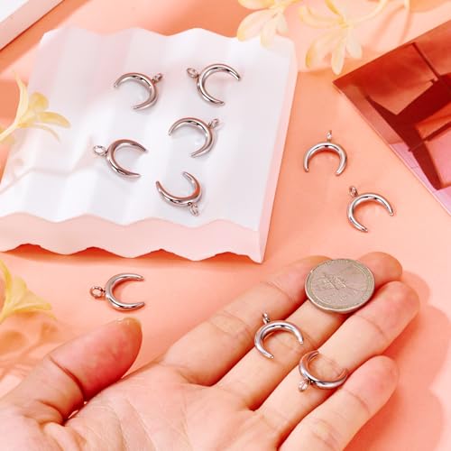 Metalen Crescent Charms 304 Roestvrij staal Dubbele Horn Dangle Charms Gladde ketting Charms Hangers voor DIY sieraden maken, Stainless Steel, Stainless Steel 3