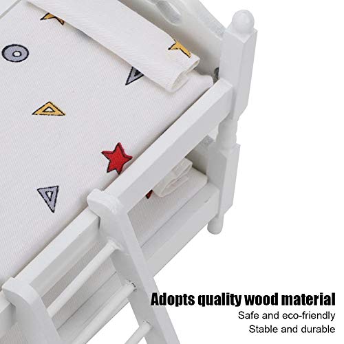Bicaquu Poppenhuis Bunk Bed, 1:12 Mini Poppenhuis Bed, Miniatuur Simulated Houten stapelbed, Meubilair, Model Speelgoed Accessoires (White) 5