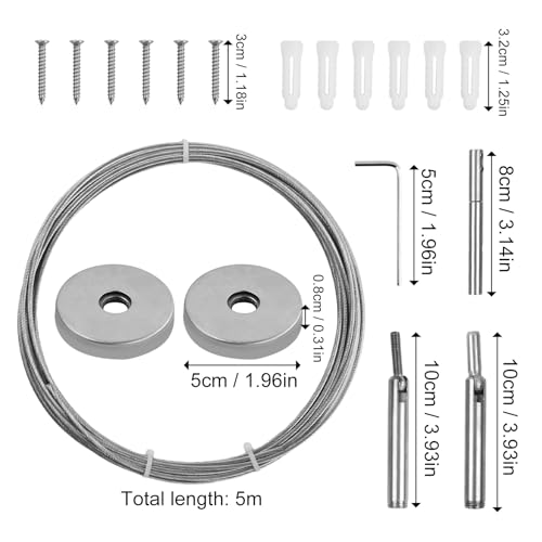 Gordijn Touw, Kledinglijn, Hangdraad, Gordijn Wire Touw Set, Stalen kabels, Kabel spanning Set 5 Metres, Roestvrij staal draad touw, Gordijn hangen, Waslijnen voor binnen en buiten