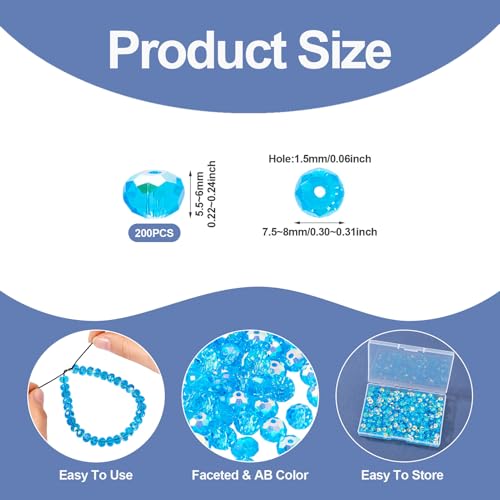 200Pcs Blauw Facet Glazen Kralen 8mm AB Kleur Crystal Rondelle Glas Spacer Kralen Galvaniseren Glazen Chunky Kralen voor DIY armband ketting oorbellen sieraden maken 4