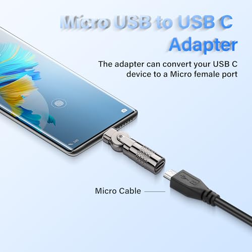 2 Pack Micro USB naar USB C Adapter Micro 5Pin Vrouw naar USB Type C Male Connector 180 Degree Rotatie Converter Connector Ondersteuning Laadgegevens voor telefoon 3