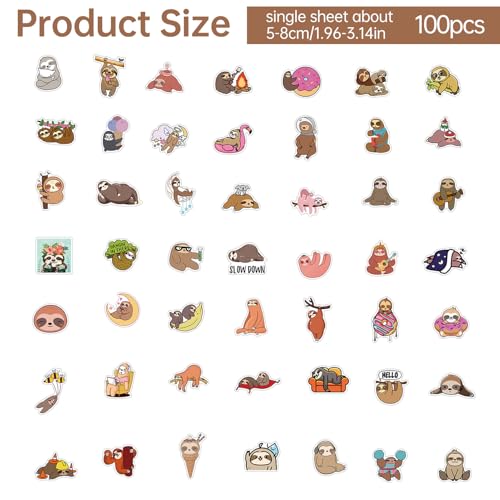 100 stuks Sloth Stickers voor kinderen, Leuke tekenfilm Sloth Stickers, Animal Sloth, Gift Stickers, Lovely Animals, Sloth Stickers, Waterproof Vinyl Animal Stickers, voor DIY Decoratie