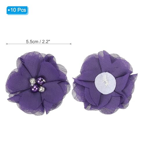 2 Inch Chiffon Bloemen, 12 Pieces Rhinestone Parel Naaistof Bloemen Kunstmatige Appliques Versieringen voor kleding Bruiloft DIY Ambacht hoofdbanden Decor, Donkerpaars
