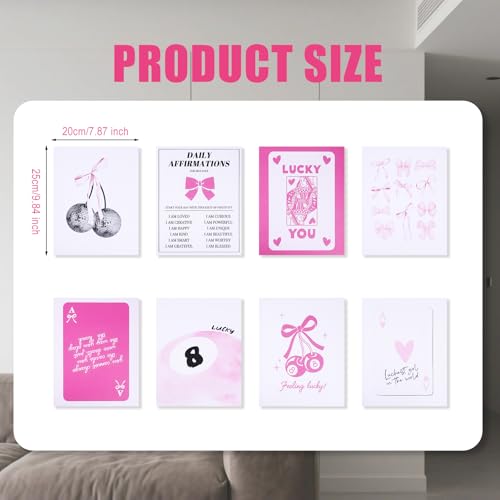 8Stuks Coquette Wall Art Prints,25x20cm Frameloze Preppy Wall Posters Esthetische Coquette kamer decoratie Roze Bow Room Decoratie voor slaapzaal Slaapkamer (8 stijlen)