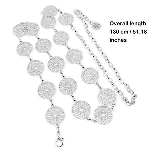 Zee 51 Inch Zilver Verstelbare riem lange taillegordel - Dress body Ketting van de mode ketting voor vrouwen - Vintage Opengewerkte metalen ring, Zilver