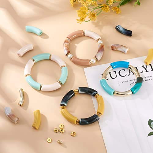 150 st. Gebogen Noodle Tube Kralen Bamboe Armband Armband Dikke Acryl Tube Kralen met Spacer Kralen Elastische Draad voor ketting armbanden sieraden maken 4