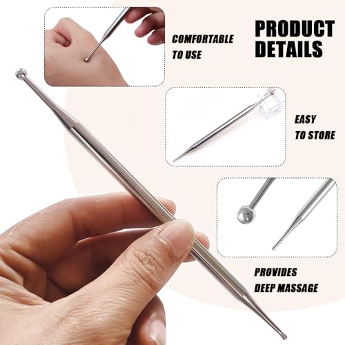 Dubbel hoofd gezicht Reflexology Tool, 13cm roestvrij staal Acupunctuur Naald Portable Body Point Probe Massage Tool Zelfmassage Acupressure Probe Diep weefsel Massage voor oor en 3