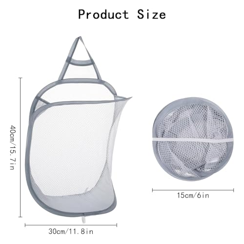 2 stuks Hangende wasmand, Mesh opvouwbaar Kleine muur wasmanden Pop-up wasmand Organisator vuile kleren Mesh Bag draagbare wasbak voor thuis, Hotel, Reizen, Camping (White +