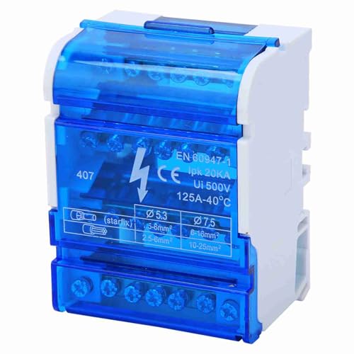 End distributiedoos, DIN rail 4-level single-phase aansluitdoos, voor elektrotechniek, met transparante afdekking, 125A 500V