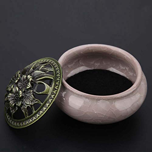 Ceramic Incense Burner, Ceramic Incense Holder met messing Calebas Porseleinen Incense Holder voor Tea Room Ornament (Diamond Gray) 4