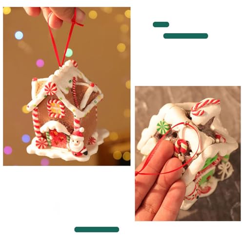 Set van 3 Kerstmis Home Ornamenten, Charmant Kersthuis met LED Lichtgevende Lichten, Zachte Keramische Decoratie Hanger voor Vakantie Feestelijke Decoratie (B) 5
