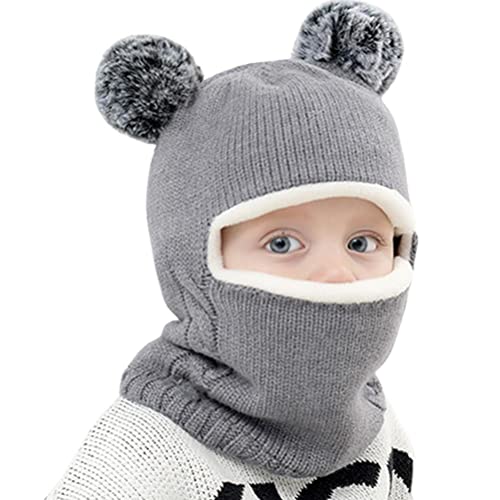 Kinderhoed Set, Zachte Gebreide Beanie Hoed, Oor Flap, Dikke Fleece Lined Warme Hood met Pompoms, voor meisjes en jongens