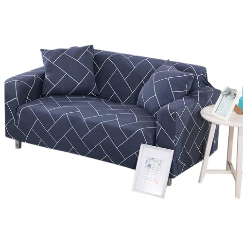 1/2/3/4 Seat Elastische sofahoes, Universal Washable Stretch Sofa Cover,Sofa Cover Protector voor Pet Sofa(Blue-Stripes)(1 Posti "90-140cm")