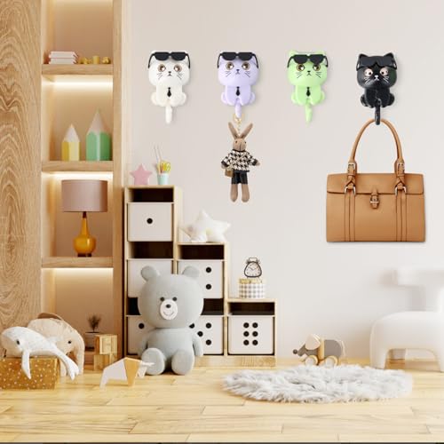 4 Stuks Creative Self-Adhesive Cute Cat Key Hooks Grappige Wall Key Rings Kleding Hooks Kids Kleurrijke Geen Boring Key Rack Kat voor Keuken 4
