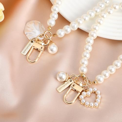 Pearl Keychain polsband goud imitatie parel sleutelhanger vrouwen schattige portemonnee bedeltjes hanger liefde hart girly rugzak sleutelhanger accessoire cadeau voor autosleutels 4