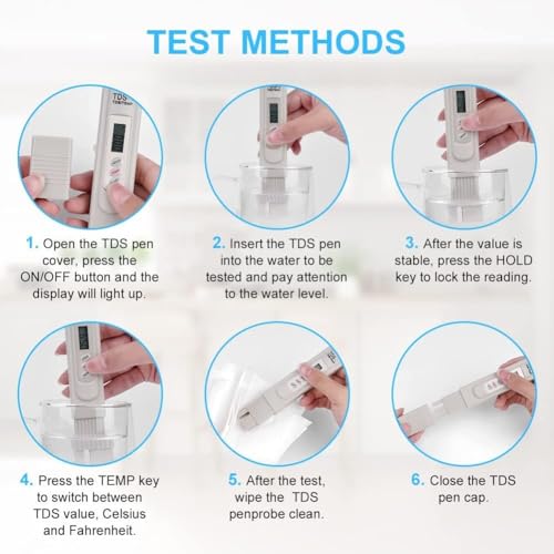 Waterkwaliteit Test TDS Meter, +/- 2% leesnauwkeurigheid, TDS/Temp 2-in-1 watertesters, voor huishoudelijk drinkwater, zwembad, hydrocultuur, aquarium 3