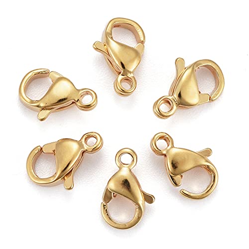 100 st Gold Plated Lobster Claw Clasps 9x6mm 304 Stainless Steel Trigger gebogen bevestigingsmiddelen Haak gesp Connector voor armband ketting sieraden maken
