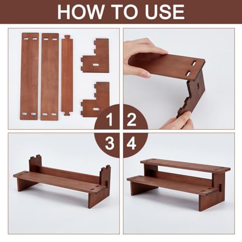 Houten presentatie met 2 niveaus, 29,7 x 12 x 9,7 cm, houten displaystandaard, parfum / cosmetica, figuurcollectie 5