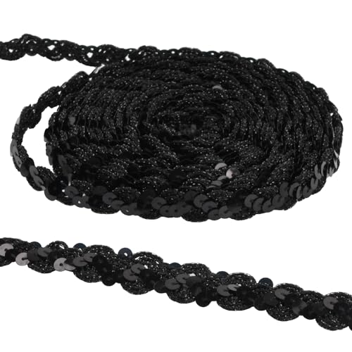 Elastische sequinband Kleurrijke 15mm kleurrijke sequins trim stof sequinband stretch zwart voor het naaien van sieraden het maken van knutselen jurk decoreren (zwart)