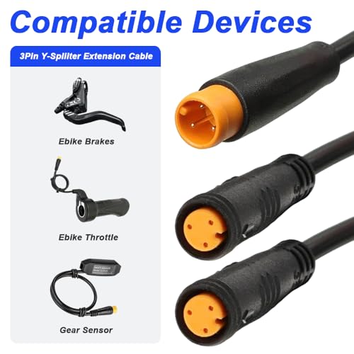 Ebike 3-Pin Y-Splitter Extension Cable, Waterproof Male to Double Female, 1 tot 2 Elctric Fietskoord voor E-Bike Licht, Gear Sensor en Remmen in E-Bike Modification Kit (Terug van 2) 3