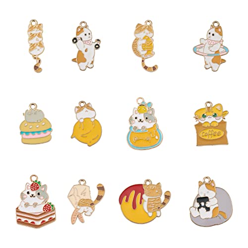 24st Legering Emaill kat bedeltjes schattig dier huisdier kitten hangers voor ketting oorbellen Kleine Dangle Charms sieraden ambachtelijk maken DIY, Emaill, Emaill