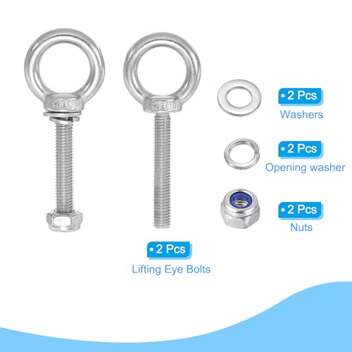 Ringoogschroeven, M10 x 70 Male Thread Roestvrij staal 304 met Seal Hex Nut Flat Washers voor het ophangen van draad touw ketting, 2 sets 3