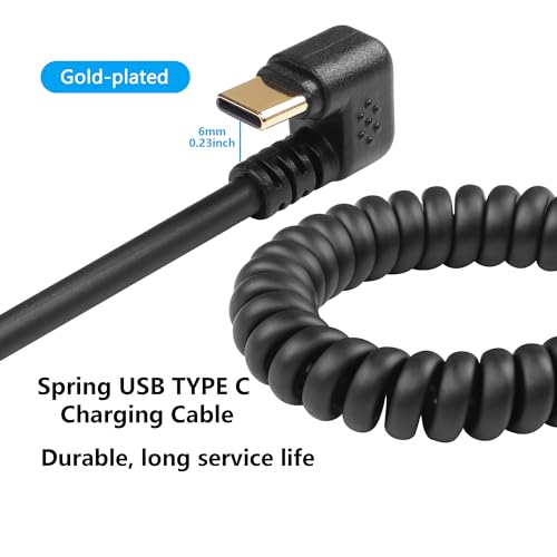 U Vorm USB Type C veerkabel 5Gbps Intrekbaar 90 graden USB3.0 tot USB C Oplaadkabel en gegevensoverdracht voor telefoon, tablet, andere USB C-apparaten (Down)