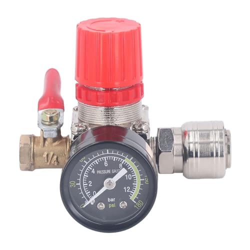 Luchtcompressor drukregelaar set Pneumatische gereedschapsregelaar met 4-Way Valve drukmeter 0-180 PSI Europese stijl (1/4 Inch Ball Valve) 4