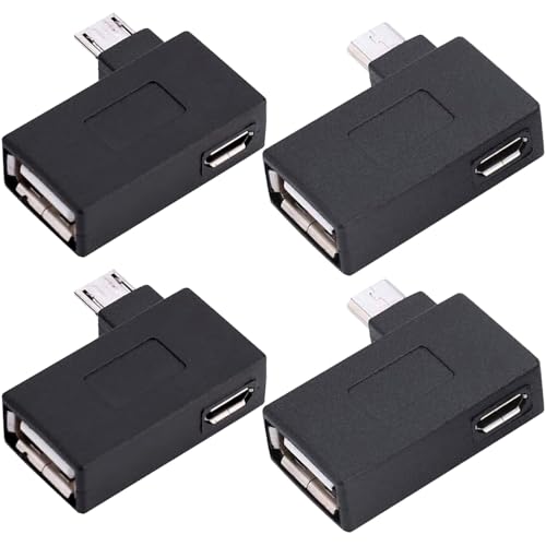 90 graden Micro USB OTG Adapter, (Links + Rechts), 2-in-1 Micro USB OTG Adapter met voeding voor Firestick, Streaming TV Stick, PlayStaion Classic (4-pack)