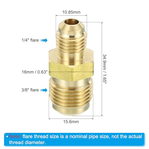 1/4" Man x 3/8" Man Messing Flare Union Connector, 3Scs Gas Adapter Messing Buis Koppelende Pijp Past voor slangen passen